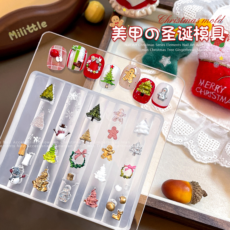 Internet-Famous 3D Christmas Silicone Mold New Winter 3D Carved Christmas Tree Bow Snowflake Nail Decorations