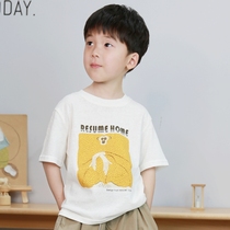 Boys short-sleeved t-shirt summer new thin boys pure cotton children loose casual white printed top custom tide