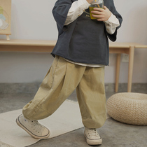 Boys  pants 2021 spring and autumn new childrens clothing childrens loose and casual solid color pure cotton leggings western style Japanese