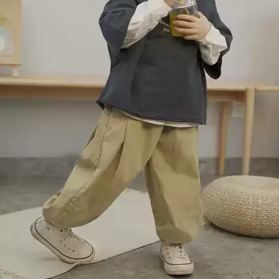 Boys pants 2021 Spring and Autumn new children's clothing children's loose casual pure color cotton corset pants foreign style Japanese style Japanese