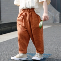 Boys cotton and linen pants spring and summer new loose and wild boys middle and large childrens casual Japanese childrens trousers Western trend