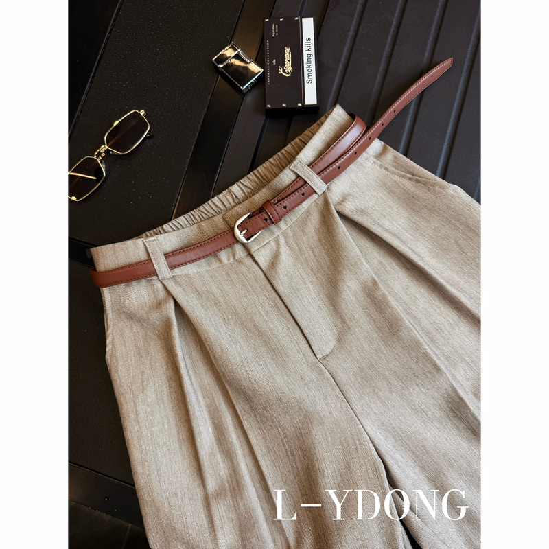 L-Ydong【Dark Pattern Champagne】Light Luxury Old Money Style Textured Herringbone Thin Straight-Leg Men's Pants 2561-1
