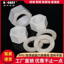 High temperature resistant PPS plastic flat pad hexagon nut M3-M16 high strength flame retardant plastic hexagon nut gasket