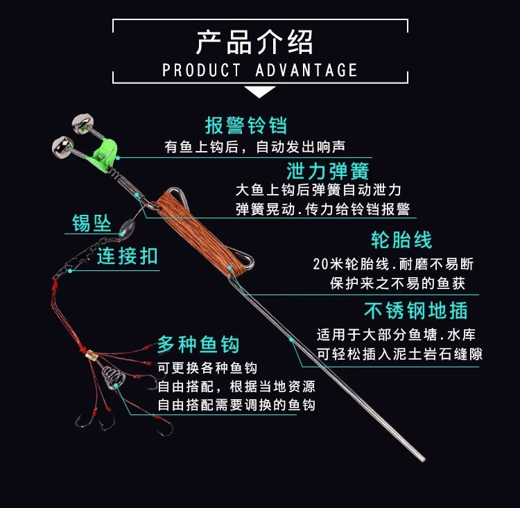 lưỡi câu cá lòng tong Hiện vật câu cá tự động của người lười biếng, công nghệ đen, cần câu lò xo đất, móc rùa, bộ câu cá đầy đủ, dây cầm tay, bộ dây câu màu đen lưỡi câu cá lóc nhái thật lưỡi câu cá lóc