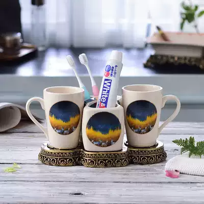 European style cracked ceramic bathroom five-piece set Assembly Bathroom toiletries set Toothbrush cup Brushing cup Couple set