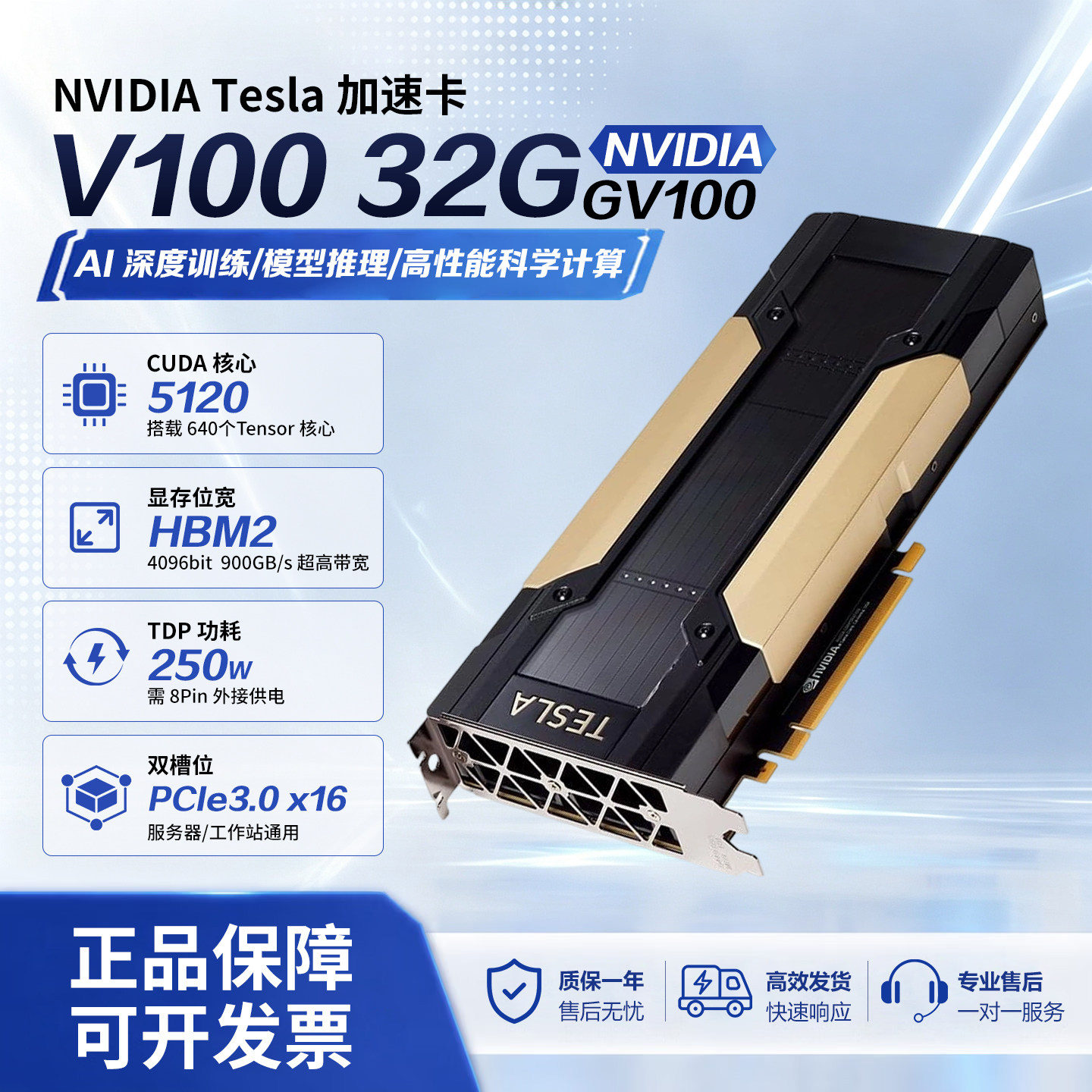 การ์ดจอ Nvidia Tesla V100 32GB ถอดประกอบได้ สำหรับการเรียนรู้เชิงลึก พลังประมวลผล Gpu และโมเดลขนาดใหญ่ของ AI