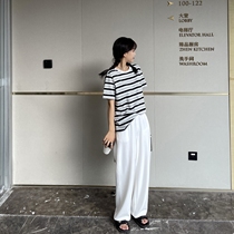 Stock stocking real wearing king buckle with round collar T horizontal stripes loose short sleeves T-shirt female summer 100 lap blouse