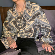 cuibuju 20ss spring and autumn Korean edition cashew flower loose shirt men retro totem print long-sleeved shirt tide