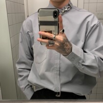 Cui layout Three-color chain Yuppie Handsome Shirt Male Korean Version Trend Handsome air lining Mens casual stand long sleeve shirt