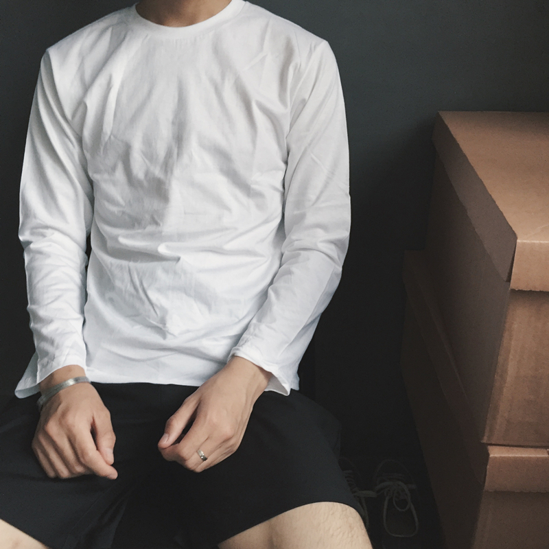 [Nam shop] áo sơ mi nam cổ tròn màu trơn, áo sơ mi dài tay phiên bản Hàn Quốc của áo thun cotton giản dị nam triều t shirt skull