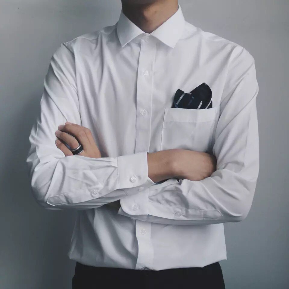 cuibuju Korean version simple casual pure white base shirt men's business occupation pure cotton long-sleeved shirt men's formal