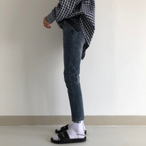 cuibuju 20ss four seasons retro color jeans Korean version slim nine-point pants mens small feet pants tide