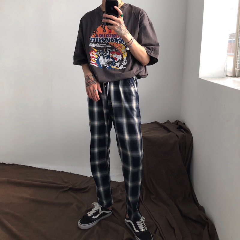 korean plaid pants