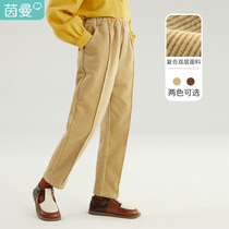 Yinman childrens clothing girl corduroy pants autumn and winter 2021 New thick trousers winter casual pants childrens winter pants