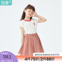 Inman Boy Clothing Girl Suit Foreign Air Children Pure Cotton T-shirt Red half body dress Two sets 2022 Summer new