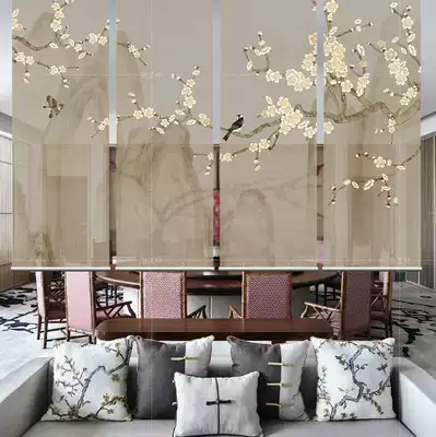 Modern Chinese-style porch living room horizontal study partition semi-transparent fashion curtain roller blinds-Yao Lin Yushu
