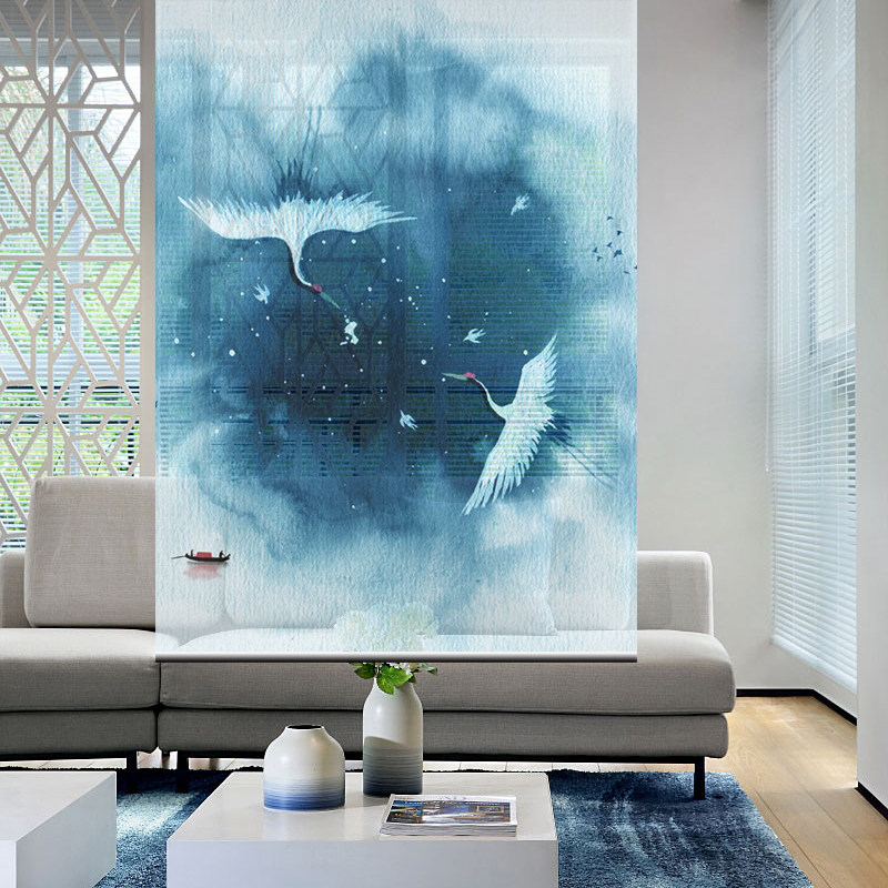 Nordic modern entrance Living room Bedroom study Hotel partition semi-transparent fashion hanging screen roller curtain-crane in the cloud