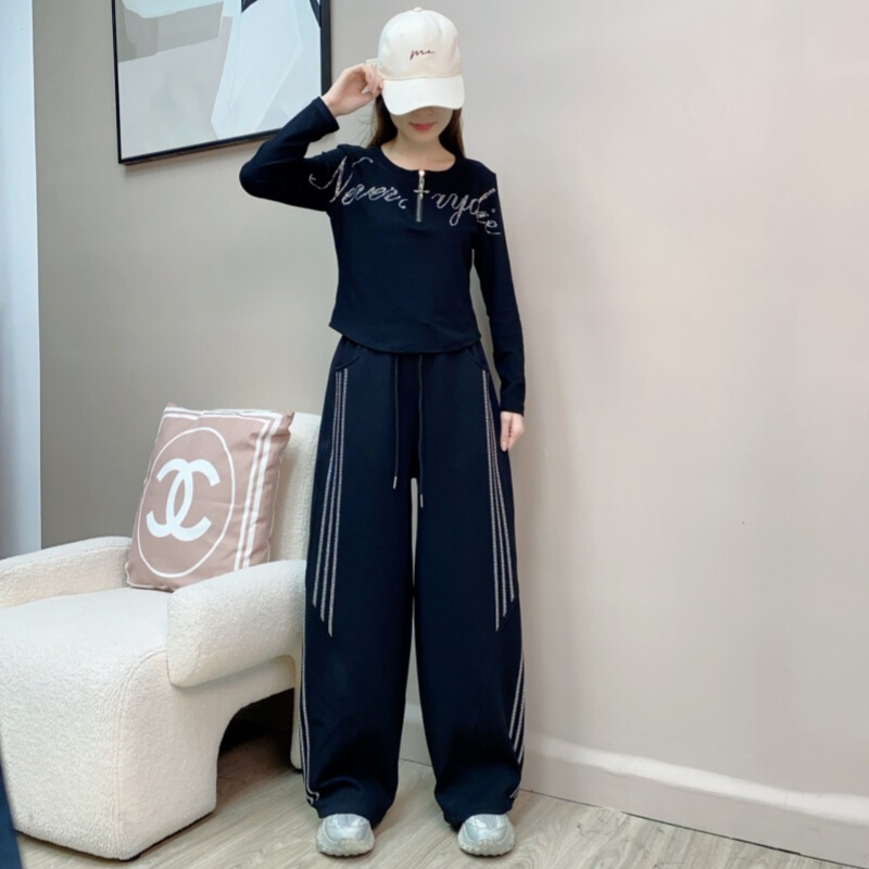 New Autumn and Winter Square Dance Shuffle Dance Pants with Rhinestones, Slimming Wide-Leg Casual Pants 3934