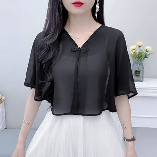 夏季披肩外搭短款2025新款百搭薄外套雪纺罩衫女白色斗篷小披肩女