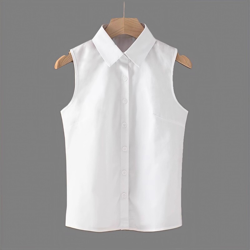 Pure Cotton Sleeveless Vest for Women 2026 Spring, Autumn and Winter Korean Style Polo Collar Loose Top Slimming Sleeveless Shirt for Women