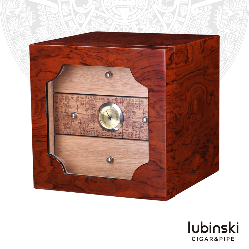 LUBINSKI cigar humidor, cedar wood three-layer large-capacity alcoholized humidor, piano lacquer glyph finish