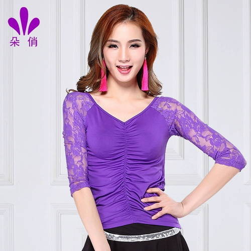 朵俏 Квадратный танцевальный костюм Топ 2020 Весна Новый Танцевальный костюм в середине рукава взрослые женщины Латинский танец костюм большой размер