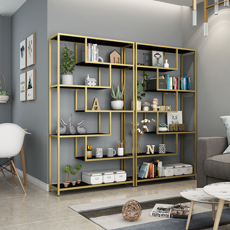 Simple Modern Iron Art Solid Wood Bookshelves Shelve Creative Bookcase Combo Book House Living-room Separator Containing Stratiform Shelf