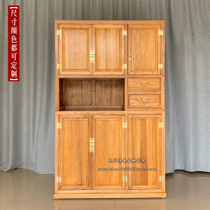 All solid wood Chinese door shoe cabinet Old elm entrance cabinet One-piece side cabinet Large capacity foyer cabinet Living room storage