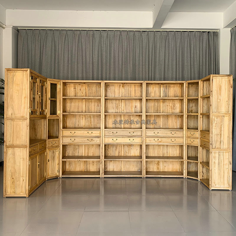 New Chinese-style corner bookcase camphor wood bookcase whole wall bookshelf combination custom shelf study furniture tenon and mortise