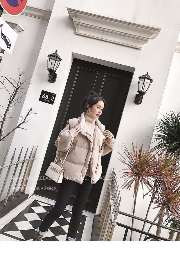 Áo vest nữ mùa đông đen trắng xuống quần áo cotton rộng rãi áo bông cổ áo cổ áo ngắn cotton dày áo hoodie nữ form rộng