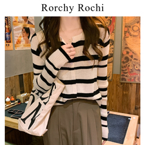 Day Ensemble Black-and-white Striped Stitch Sweatshirt Woman Spring Autumn Dress 2022 New Body Hitch Long Sleeve Cardio-shirt Thin jacket