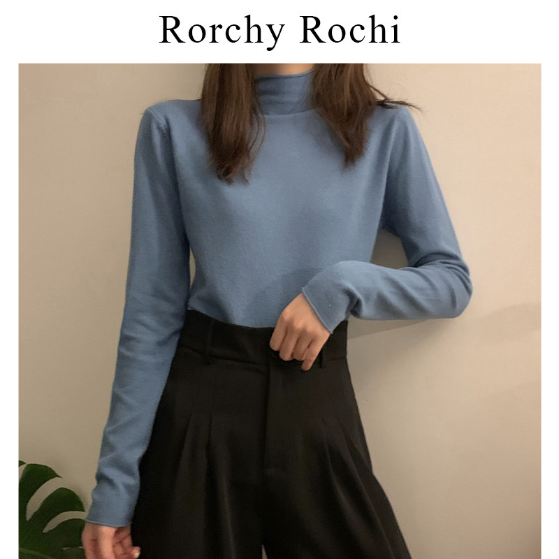 Japanese white bottoming shirt women's spring and autumn new style knitted sweater design niche top half turtleneck long-sleeved sweater