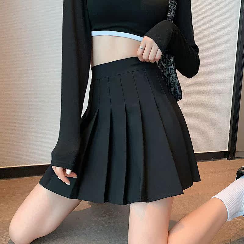Card with its chromatic plexeum skirt half body short skirt 2022 spring new high waist conspicoy slim foreign pie A character dress pure color student