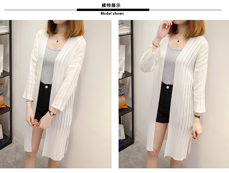 Áo chống nắng nữ màu rắn điều hòa không khí áo sơ mi khăn choàng rỗng Phiên bản Hàn Quốc của phần mỏng lỏng trong phần áo len dài là áo khoác dệt kim mỏng áo khoác cardigan nữ form dài