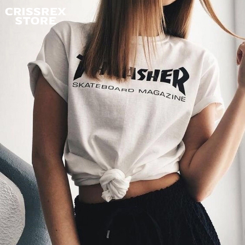 THRASHER SKATE MAG TEE US version of flame base letter LOGO loose short sleeve TEE shirt