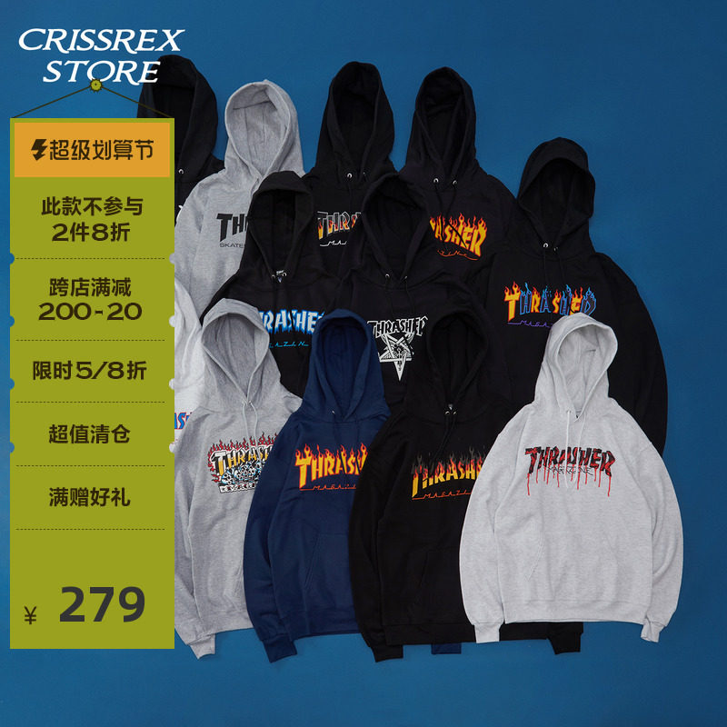 THRASHER FLAME AME Flame Hat is loose for men and women plus-in couple jacket Wang Yibo