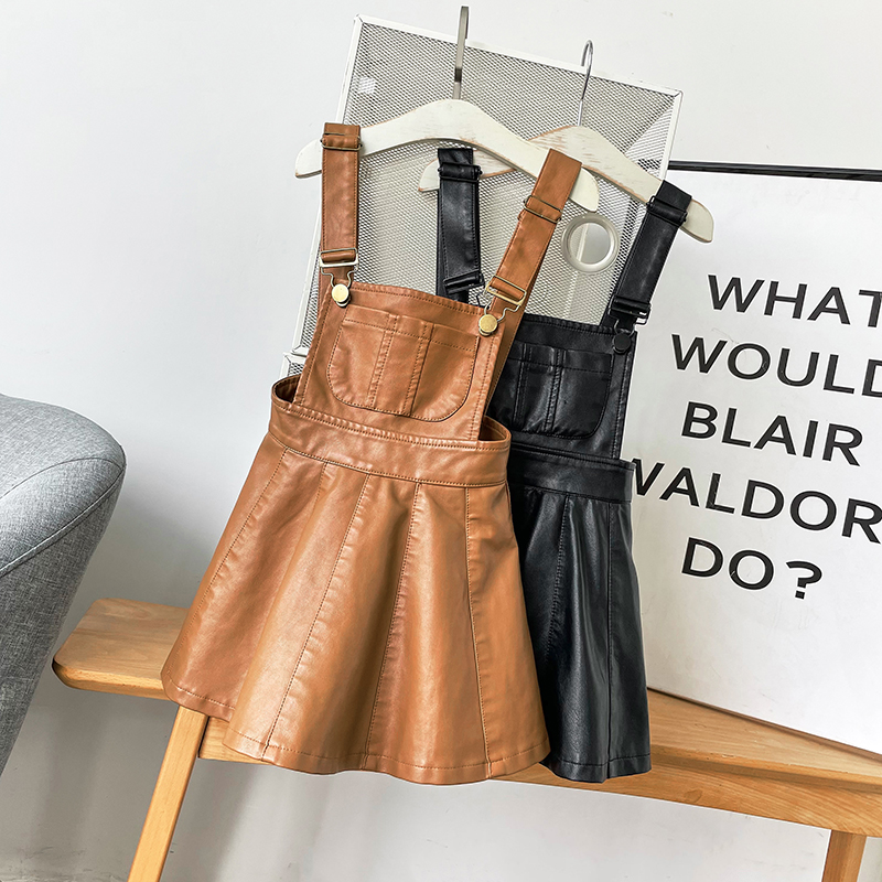 Girl Leather Skirt Cuddling Bag Dress Spring Dress 2022 New Spring Autumn Foreign School Children Girls CUHK Girl Plexu Skirt Dress