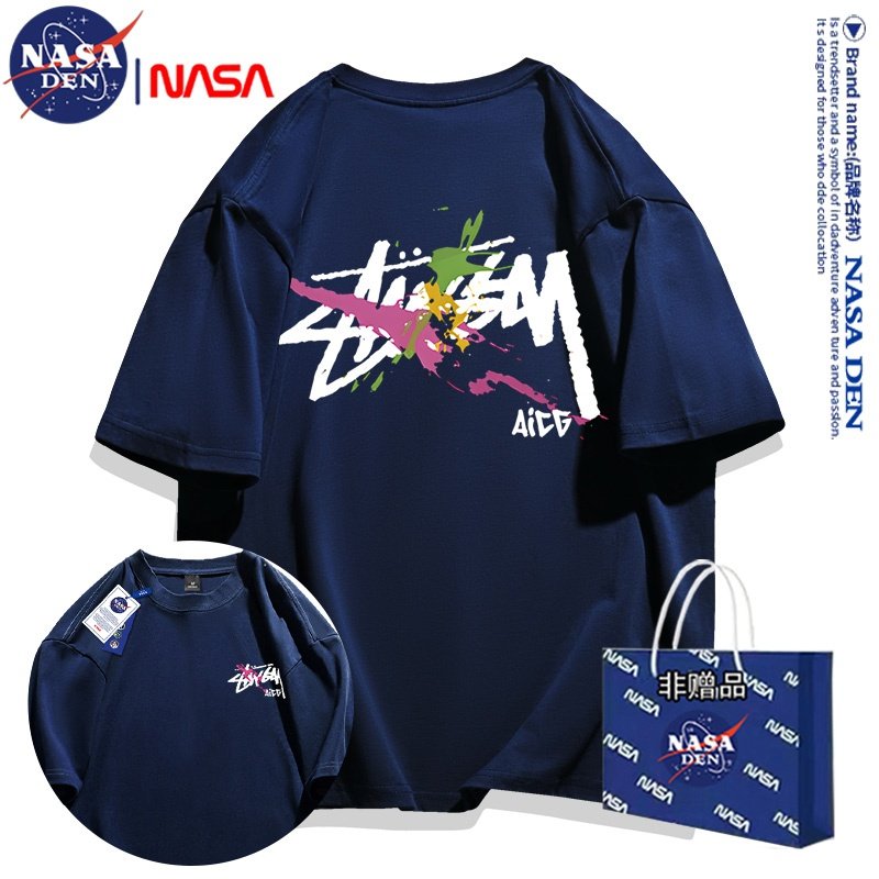 Совместный бренд NASA в гонконгском стиле, повседневная футболка из плотного хлопка с короткими рукавами, мужская и женская модная брендовая универсальная одежда для пар