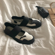 Lin Xianshen milk canvas shoes female cute Japanese original niche ins summer versatile breathable one pedal shoes