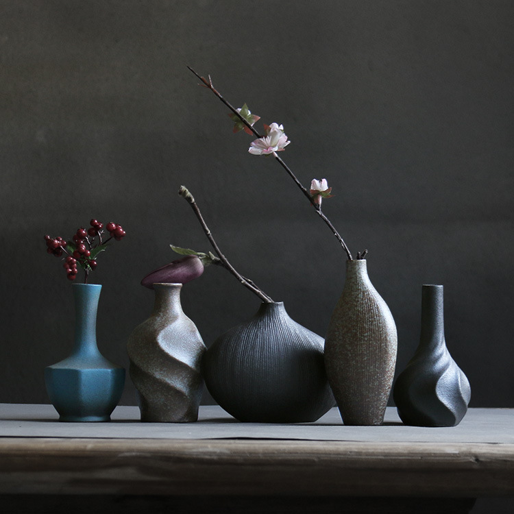 Ceramic Vase, Rough Pottery Flower Vessel, Japanese Retro Creative Ornament, Dried Flower Arrangement, Modern Simple Small Tea Ceremony Accessory