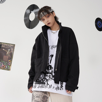 Gravity museum) black stand-up collar short coat female 2019 new student loose BF dark black wind top K