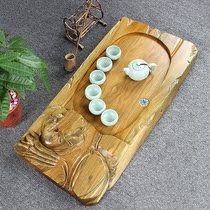 Kung Fu tea table green sandalwood tea tray large whole log solid wood three-dimensional carving Tea Tea House