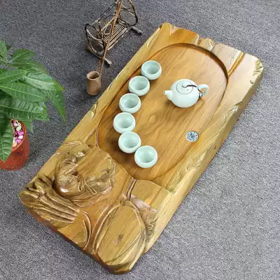 Kung Fu tea table green sandalwood tea tray large whole log solid wood three-dimensional carving Tea Tea House