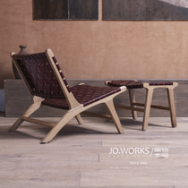 Nordic Buffalo Leather Choreography Designer Custom Single Leisure Chair Balcony Sofa Chair Ins Wind Dermis Solid Wood Reclining Chair