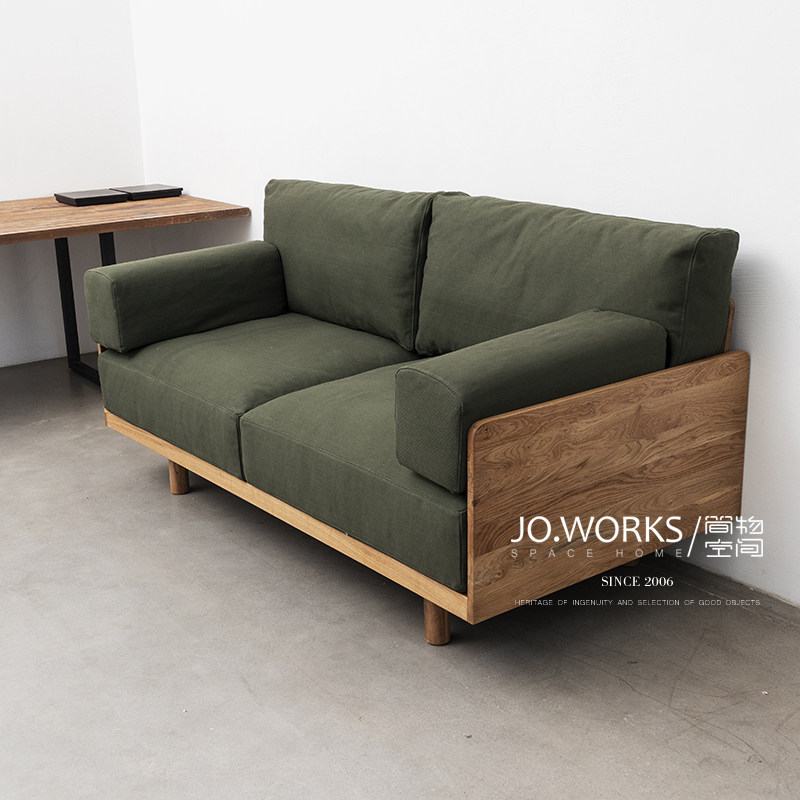 Minima Living Room Fabric Sofa Easy To Replace Unwashed Day Style Retro High Rebound Customizable Solid Wood Double Sofa