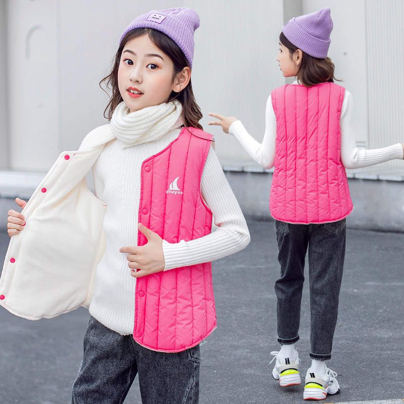 The new autumn and winter children's clothing thickened down down cotton children's vest boys boys and girls lamb down warm inside and out wear vests