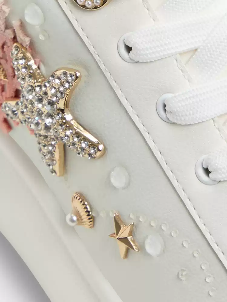 Aldo women's flat low-top casual white sneakers - new arrival with high platform, seashell and other decorative accents