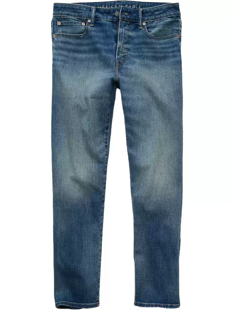 Aeo american eagle classic straight-leg jeans for men, washed, slightly stretchy airflex+