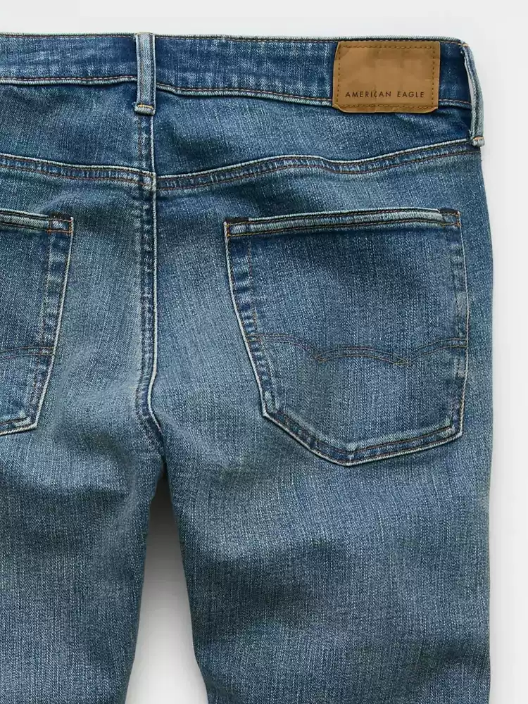 Aeo american eagle classic straight-leg jeans for men, washed, slightly stretchy airflex+