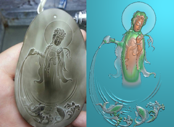 Fine carving figure jade carving figure Guanyin fish computer engraving figure Jdpaint